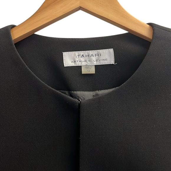 Tahari ASL Black Floral Embroidered Jacket 12 Flared Sleeve Lined Round Neckline - Picture 10 of 14